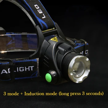 USB vedúci pochodeň svetlomet Indukčný Snímač IR nabíjateľná vedúci svetlo 18650 batérie led hlavy svietidla zoomovateľnom nočné svietenie
