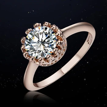 USTAR 0.7 cm Zirkón Koruny Prstene pre ženy Ruža zlatá farba Značky snubné Prstene žena Kryštály Anel Módne Šperky