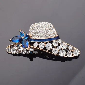 USTAR Módny Klobúk brošňa pre ženy kolíky zlatá farba modrá drahokamu klope brošňa pin broche vianočné darčeky, najvyššej kvality