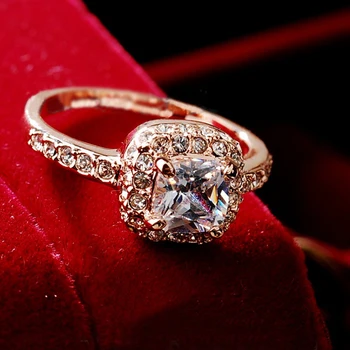 USTAR Námestie Rakúsko Kryštály snubné prstene pre ženy Anel Rose gold color Zirkón krúžky ženské party dar najvyššej kvality