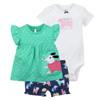 V lete roku 2018 dieťa dievča oblečenie bavlna oblečenie pre baby kombinézu + šortky + T-shirt 3 ks dojčenské oblečenie oblek