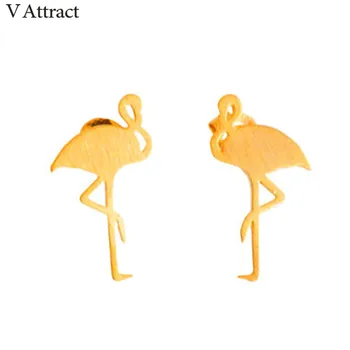 V Prilákať Nehrdzavejúcej Ocele, Šperky Láska Vták Pendante Femme Valentína Darček Zlata Plné Módy Flamingo Stud Earings
