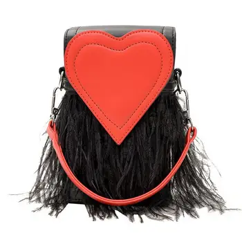 V tvare srdca Kabelka Ženskej Módy Nové Kvalitné PU kožené Ženy Reťazca taška Hit farba taška cez Rameno Pierko Strapec Messenger taška