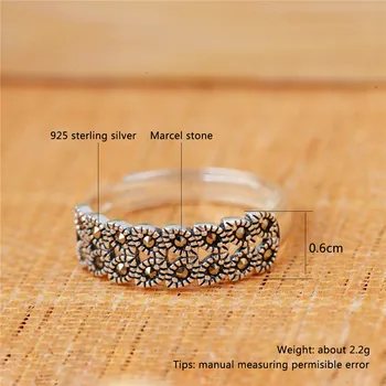 V. YA Luxusné 925 Sterling Silver Marcel Kamenný Kruh, Nastaviteľné Thai Strieborný Prsteň Pre Ženy Mincový Striebro Šperky