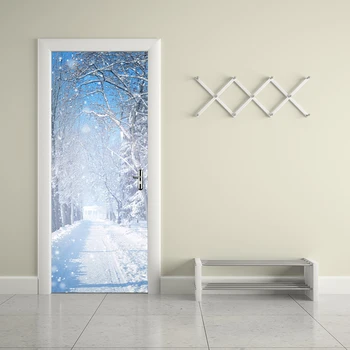 V zime Sneh 3D Dvere Samolepky na Stenu DIY nástenná maľba Spálňa Domáce Dekorácie 3D Xmas Samolepky na Stenu Plagát, Dvere, Tapety, Samolepky