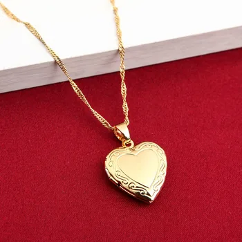 Valentines Dar Srdca Medailón Prívesok Náhrdelník Ženy Šperky 24K Zlata Farba Romantické Fantázie Srdce Prívesok Pre Ženy