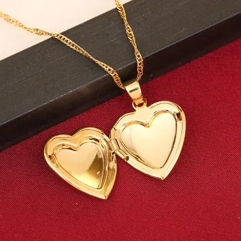Valentines Dar Srdca Medailón Prívesok Náhrdelník Ženy Šperky 24K Zlata Farba Romantické Fantázie Srdce Prívesok Pre Ženy