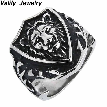 Valily Šperky Mužov Krúžok silver black Punk lví hlavy Zvierat štít krúžok z nehrdzavejúcej ocele módy v pohode prst krúžky strana darček