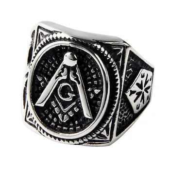 Valily Šperky pánske Black Pokovovanie Mason Signet Ring Nehrdzavejúcej Ocele Freemason Slobodomurárstva Prstene Pre Mužov fashion Party krúžok Šperky