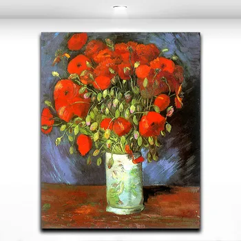 Van Gogh Najznámejších Maliarskych Diel Váza z Červeného Maku Plátno, Vytlačí Obrázok Nástenné Art Domova