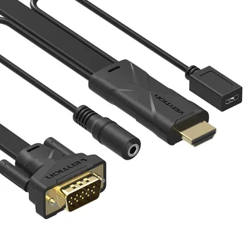 Vencie HDMI Konvertor VGA Kábel S 3,5 mm Audio HDMI VGA Adaptér S Výkonom 1080P Pre Xbox 360 PS3 Notebook TELEVÍZOR Dataprojektor