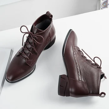 Vesmír čipky ženy členková obuv originálne kožené pohodlné topánky s nízkym podpätkom pracovné topánky office lady topánky G221