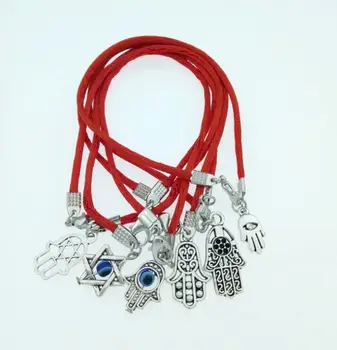 Veľa Šťastia Hamsa Ruky Kabbalah Červené String Náramky Pre Ženy Módne Šperky Vintage Strieborné Prívesky Náramok Darček Príslušenstvo 6PCS