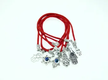 Veľa Šťastia Hamsa Ruky Kabbalah Červené String Náramky Pre Ženy Módne Šperky Vintage Strieborné Prívesky Náramok Darček Príslušenstvo 6PCS