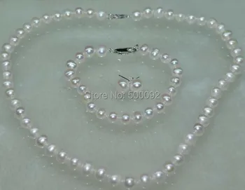 Veľkoobchod 15 sady, 7-8mm reálne sladkovodné perlový náhrdelník & náramky poštovné zadarmo