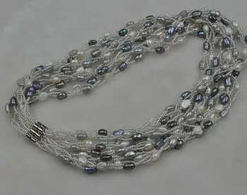 Veľkoobchod 3lines biela sivá čierna mix sladkovodné perlový náhrdelník náramok sady