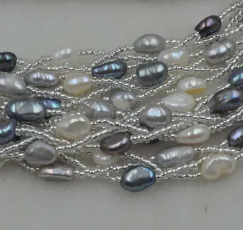 Veľkoobchod 3lines biela sivá čierna mix sladkovodné perlový náhrdelník náramok sady