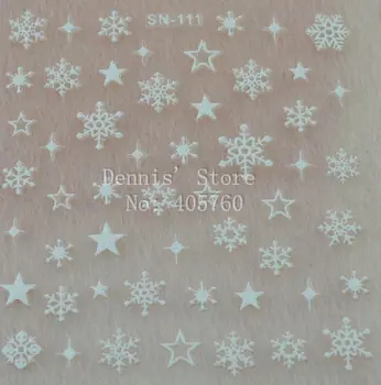 Veľkoobchod 5 list/veľa Roztomilé Vianoce Biely Lesk Snowflake Stars 3D Nail Art Nálepky Telefón Vianoce DIY Dekorácie Maloobchodných Balíkov