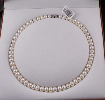 Veľkoobchod dobré striebro-šperky AAA Prírodné 8-9MM Sladkovodné Perlový Náhrdelník 42-44 cm Pravý Choker Klasické Viazané Matka