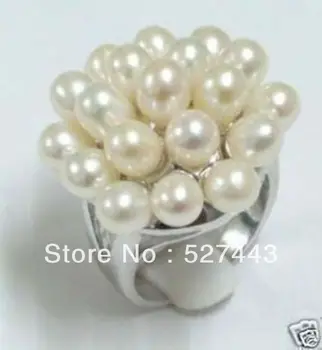 Veľkoobchod doprava zadarmo >>Očarujúce biele sladkovodné perly krúžky veľkosť: 7 ~ 9