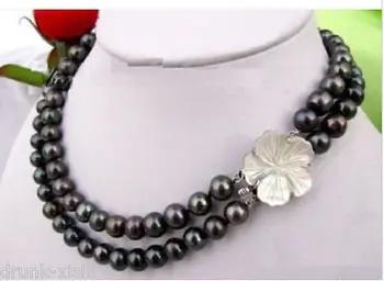 Veľkoobchod doprava zadarmo Prírodné šperky >AAA+ 8-9mm tahitian black prírodné perlový náhrdelník 18-19