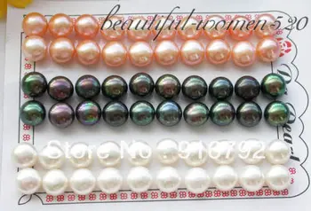 Veľkoobchod doprava zadarmo >>>>>WOW veľkoobchod 8.5-9.0 mm biele, ružové a čierne FW perla strieborné náušnice