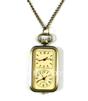 Veľkoobchod dvakrát dva dual pohyb vreckové hodinky žlté quartz bronz kvalitné módne fob hodinky pani, žena, dievča pekné nové