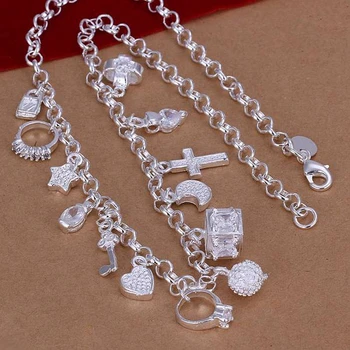 Veľkoobchod jemné 925-sterling-strieborný náhrdelník módne šperky reťazca 13charms náhrdelníky & prívesky ženy muži golier SN021