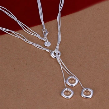 Veľkoobchod jemné 925-sterling-strieborný náhrdelník módne šperky reťazca 3line&námestie náhrdelníky & prívesky ženy muži golier SN153