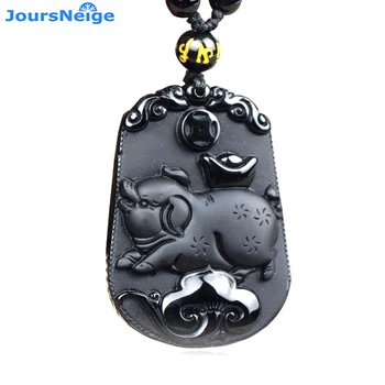 Veľkoobchod JoursNeige Peeling, Bravčový Prírodný Obsidian Kameň Prívesok Sveter Reťazca Náhrdelník Energie Kameňa Zverokruhu Maskot Módne Šperky
