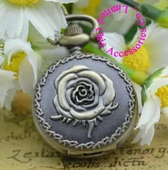 Veľkoobchod kupujúcemu cenu kvalitné módne dievča lady retro vintage bronze mini ruže kvet vreckové hodinky náhrdelník hodinu