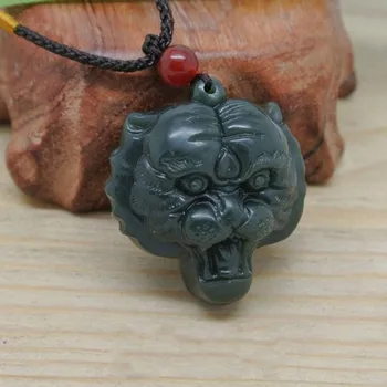 Veľkoobchod Najvyššej Kvality Prírodného Čínskeho Hetian Kameň Prívesok Náhrdelník Čínsky Ručne vyrezávané Hlava Tigra Prívesok Mužov Šperky +Lano