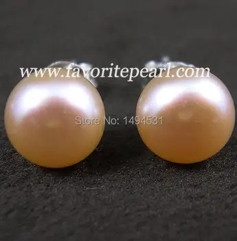 Veľkoobchod Pearl Šperky - AAA 10-10.5 MM, Ružová Farba Prírodné Sladkovodné Perly Stud Náušnice Set - Doprava Zadarmo