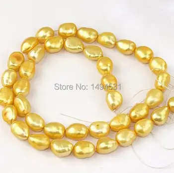 Veľkoobchod Pearl Šperky, Žltá Sladkovodných Kultivovaných Pearl Korálky Gem Voľné Korálky 8-9mm Jeden Strand 15 Palcov - Doprava Zadarmo