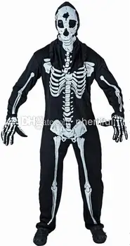 Veľkoobchod - predaj Hot 2016 Nový Štýl Halloween Cosplay Kostým Party Oblečenie pre dospelého človeka pletené čierne jumpsuit lebky kostýmy