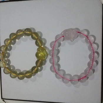 Veľkoobchod Ružová, Žltá, Prírodný Krištáľ Náramku 12 mm Okrúhle Korálky S Fox Strane String Šťastie pre Ženy, Mužov Darček Šperky Crystal