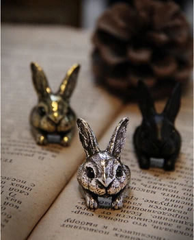 Veľkoobchod s Veľkou Hlavou Retro Králik Krúžok Roztomilý Hare Krúžok Žien Bunny Krúžok--12Pcs/Veľa(Čierna/Antique Silver/Antické Bronzové 3 Farby)
