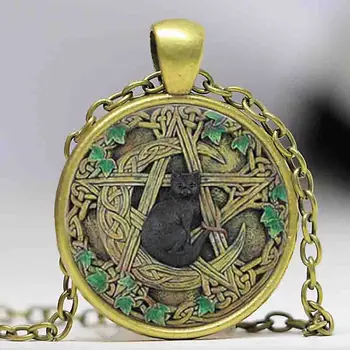 Veľkoobchod Sklo Dome Prívesok, Čierny Wicca Prívesok Náhrdelník Pentagram Wiccan Šperky Kúzlo HZ1