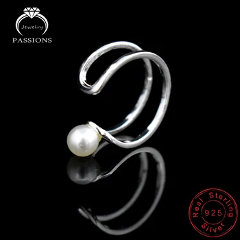 Veľkoobchod Trendy Pearl Dvojitej Vrstvy Krúžky 925 Strieborný Tanier Ženy&Dievča, Šperky, Prstene, Darčeky Otvorené Dokorán Resizable Vintage Pearl Krúžok