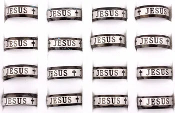 Veľkoobchod Veľa 25Pcs 8mm Ježiša, Kresťan, Kríž, Modlitba 316L Nerezovej Ocele Muži Ženy Čierny Krúžok Kapela Svadba Zásnubný Dar