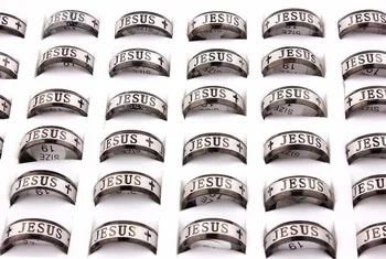 Veľkoobchod Veľa 25Pcs 8mm Ježiša, Kresťan, Kríž, Modlitba 316L Nerezovej Ocele Muži Ženy Čierny Krúžok Kapela Svadba Zásnubný Dar