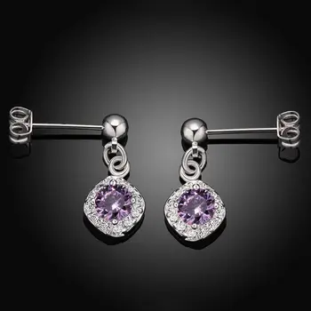 Veľkoobchod Vysoko Kvalitné Šperky 925 šperky, strieborné pozlátené Purple Stone Náušnice pre Ženy, najlepší darček SMTE429