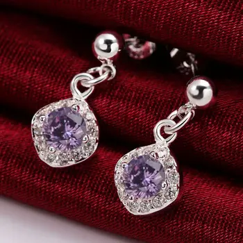 Veľkoobchod Vysoko Kvalitné Šperky 925 šperky, strieborné pozlátené Purple Stone Náušnice pre Ženy, najlepší darček SMTE429