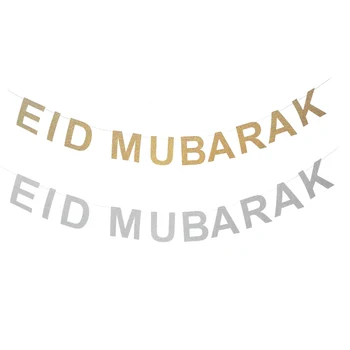 Veľkoobchod zaslať do Express 100 nastaviť Zlato, Striebro EID Banner Lesk Papiera Garland EID Mubarak Strany Moslimských Festival Bunting Ramadánu