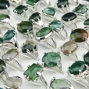 Veľkoobchod Šperky Veľa 50pcs Prírodné Zelené Kamene Turmalín Kamene Mix Štýl Strieborné Prstene pre Dámske Módne Mens A002
