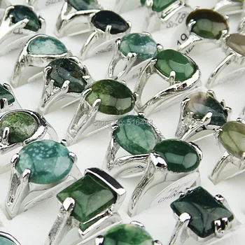 Veľkoobchod Šperky Veľa 50pcs Prírodné Zelené Kamene Turmalín Kamene Mix Štýl Strieborné Prstene pre Dámske Módne Mens A002
