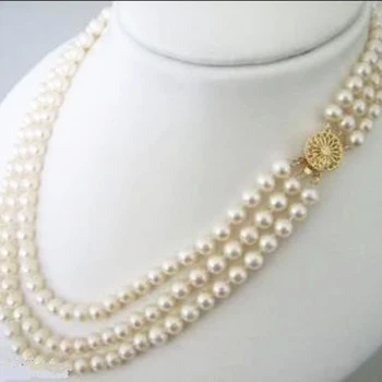 Veľkoobchodná cena 3 riadky originálny dizajn 7-8mm prírodná biela sladkovodných kultivovaných perlový náhrdelník 17-21inch strany šperky YE2075