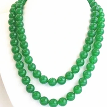 Veľkoobchodná cena zelená chalcedony jades kameň 10 mm okrúhle korálky náhrdelník pre ženy semi-drahé dlhým reťazcom šperky 35 palec MY5332