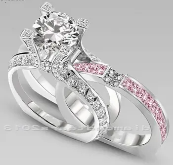 Veľkosť 5-10 Hot predaj Luxusné Šperky 10kt biele zlato vyplnené Ružovými Zirkónmi Ženy, Svadobné Zásnubný Prsteň darček choucong