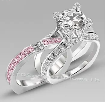 Veľkosť 5-10 Hot predaj Luxusné Šperky 10kt biele zlato vyplnené Ružovými Zirkónmi Ženy, Svadobné Zásnubný Prsteň darček choucong